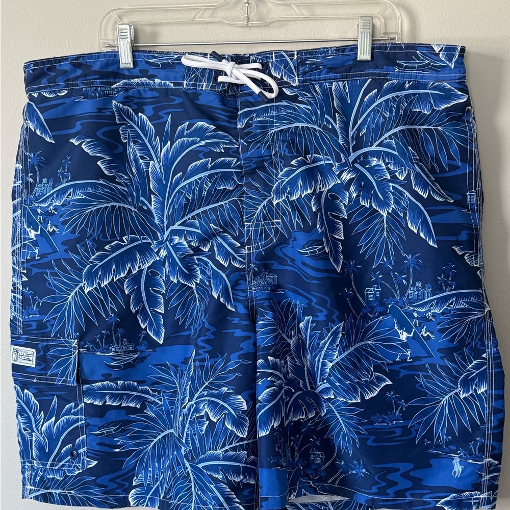Polo by Ralph Lauren Blue Tropical Palm Print Swim Trunks